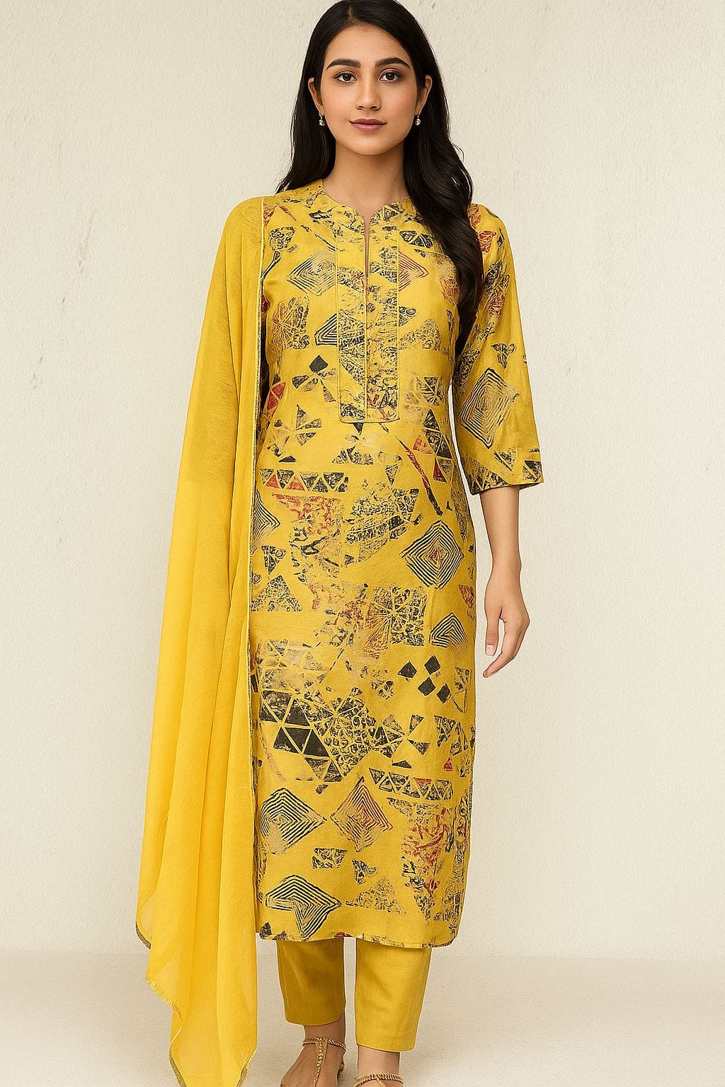 Shree Shanti Selection - Yellow Printed Straight Suit